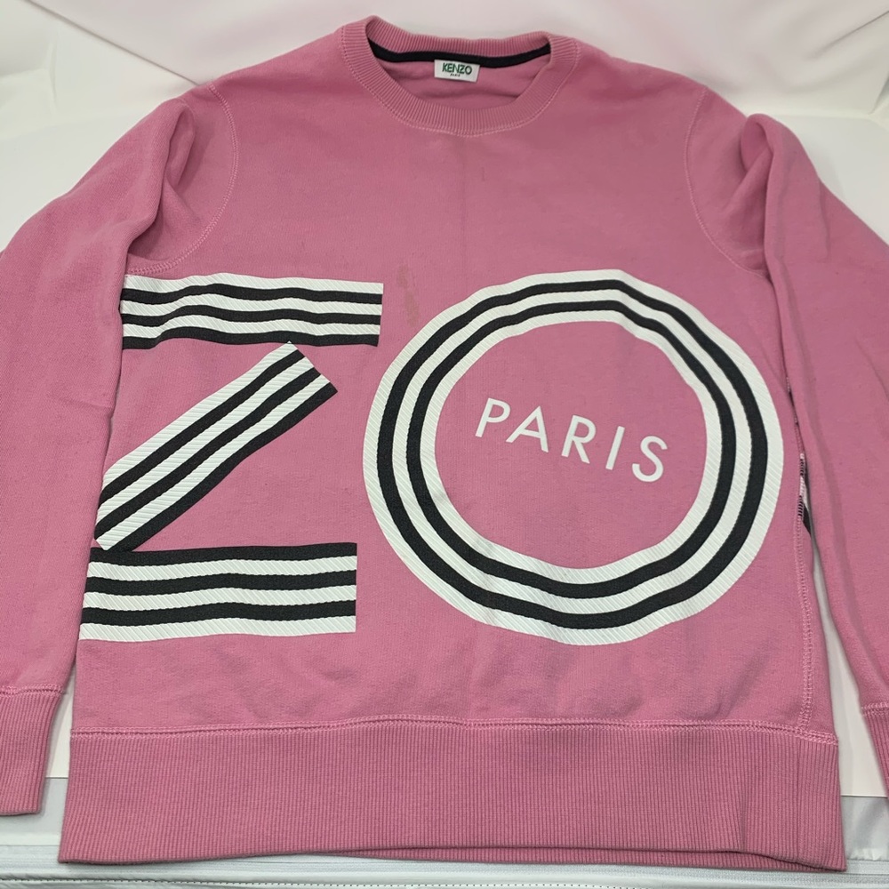 Kenzo Pink Logo Crewneck with Black & White Applique - Fits like XS/S